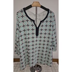 TALBOTS Women's 2X Pink Blue Teal Geometric‎ Top -427